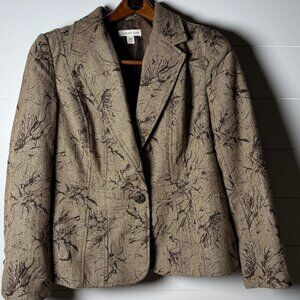 Coldwater Creek Women's Blazer Printed Tweed Brown Leaf Size16 Bronze Buttons